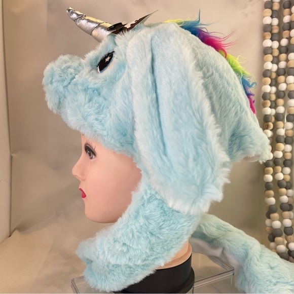 Moving Unicorn Hats Animal Head Hat Cartoon Ears Headwear blue color one size - Picture 2 of 7